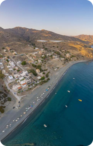 An image from a drone showing the beach in front of the apartment