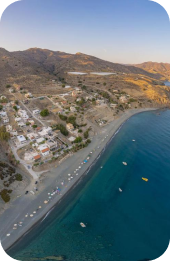 An image from a drone showing the beach in front of the apartment